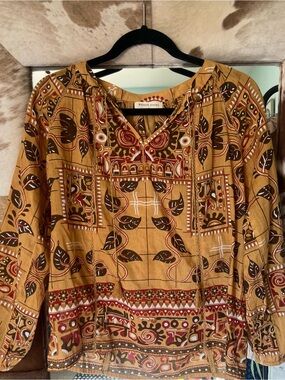 Maison Hotel Printed Boho Peasant Blouse Size S